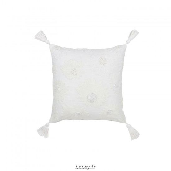 J Line Coussin Fleurs Floches Coton Blanc JLine 41594 by Jolipa 41594.
