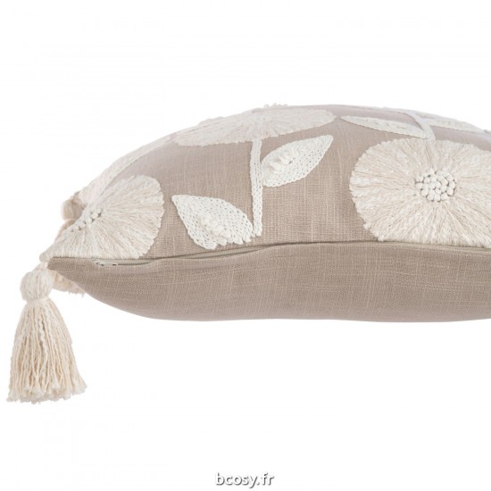J-Line J Line coussins Jolipa Coussin Fleurs Feuilles Coton Taupe Beige.