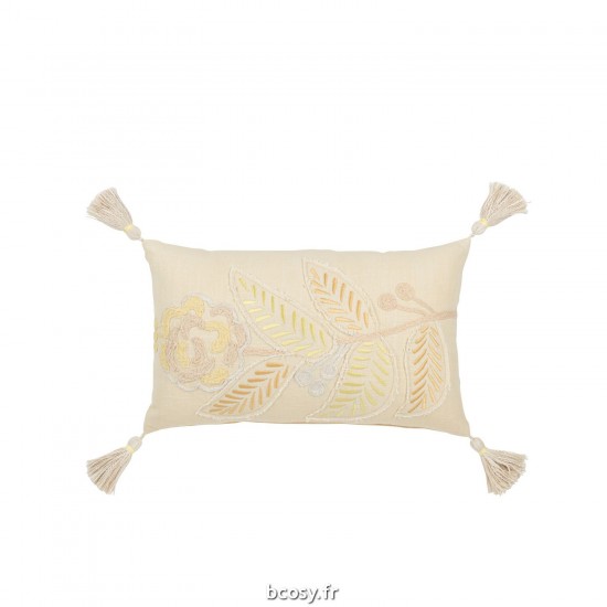 J Line Coussin Rectangle Fleur Floches Coton Jaune Clair JLine 41600 by Jolipa 41600.