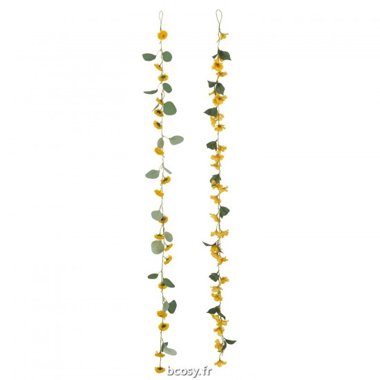 J Line Guirlande Fleurs Feuilles Plastique Jaune Vert JLine 41611 by Jolipa 41611 Assortiment de 2 pcs.