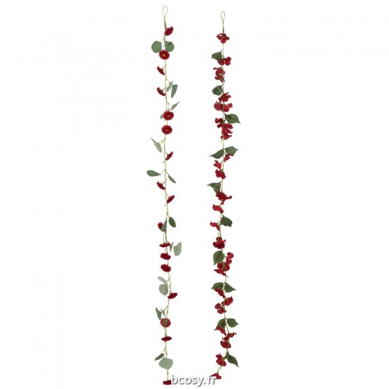 J Line Guirlande Fleurs Feuilles Plastique Rouge Vert JLine 41613 by Jolipa 41613 Assortiment de 2 pcs.
