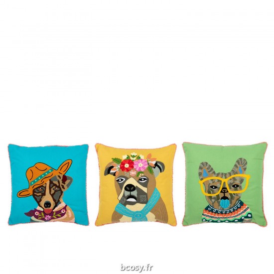 J-Line J Line coussins Jolipa Coussin Chien Coton Polyester Assortiment De 3.