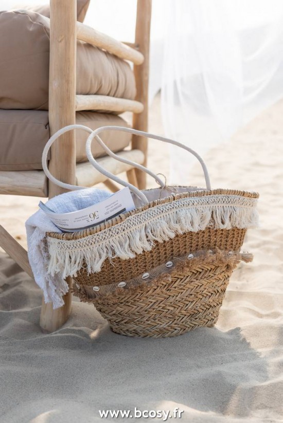 Jolipa Sac De Plage Rotin Floches Jute Naturel Ecru.