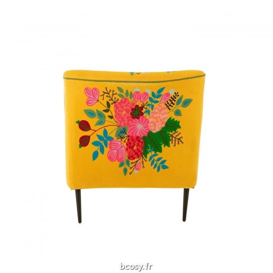 Jolipa Fauteuil Fleurs Broderie Velours Jaune.