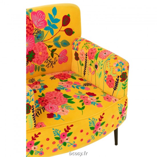 J-Line J Line fauteuils Fauteuil Fleurs Broderie Velours Jaune.