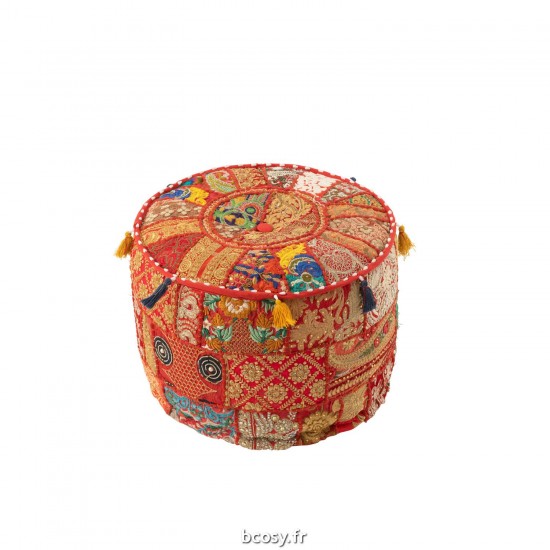 J Line Pouf Rond Motifs Floches Coton Rouge JLine 41671 by Jolipa 41671.