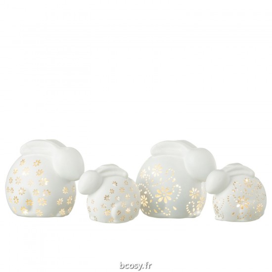 Jolipa Lapin Fleurs Led Verre Blanc Large Assortiment De 2.