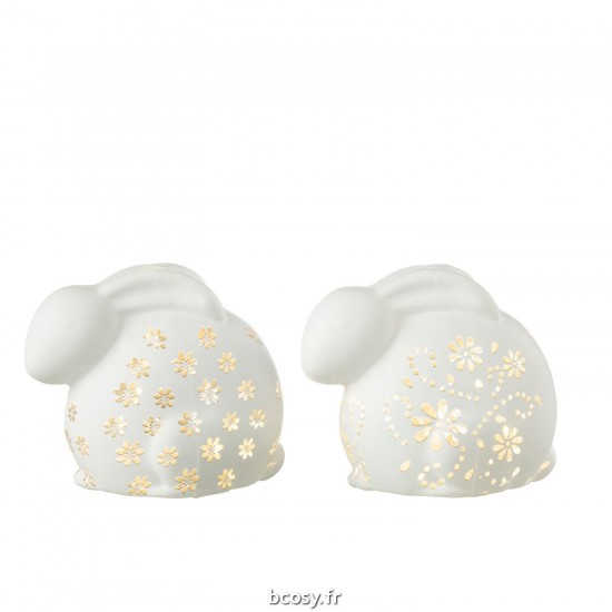 J Line Lapin Fleurs Led Verre Blanc Large JLine 41690 by Jolipa 41690 Assortiment de 2 pcs.