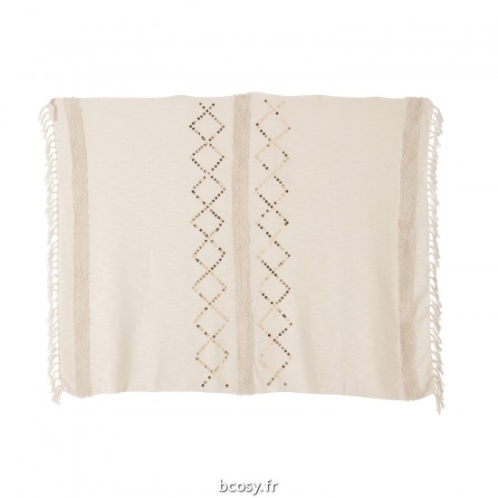 Jolipa Plaid Losanges Franges Coton Sequin Blanc Or.