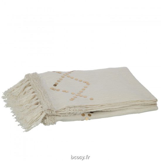 J Line Plaid Losanges Franges Coton Sequin Blanc Or JLine 41716 by Jolipa 41716.