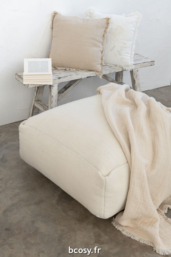 Jolipa Coussin Franges Mousseline De Coton Beige Clair.