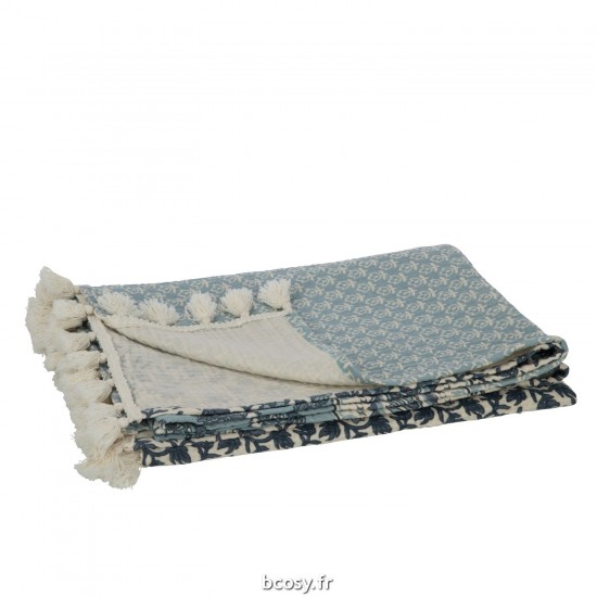 J-Line J Line Jolipa Plaid Tapis De Plage Fleurs Coton Bleu.