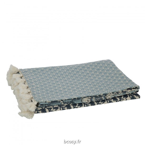 J Line Plaid Tapis De Plage Fleurs Coton Bleu JLine 41746 by Jolipa 41746.