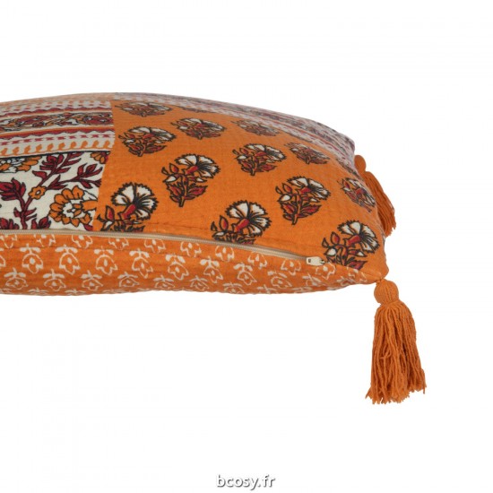 J-Line J Line coussins Jolipa Coussin Fleurs Floches Coton Orange.