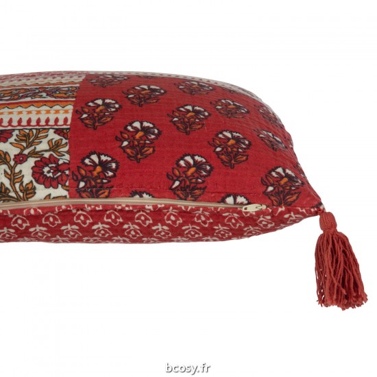 J-Line J Line coussins Jolipa Coussin Fleurs Floches Coton Rouge.