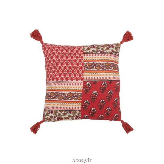 J Line Coussin Fleurs Floches Coton Rouge JLine 41751 by Jolipa 41751.