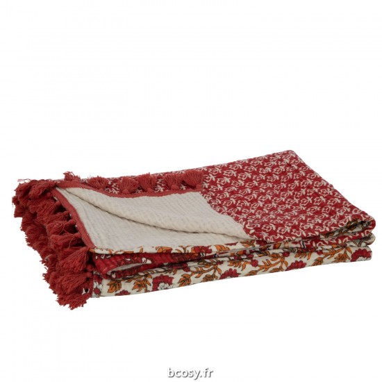 J-Line J Line Jolipa Plaid Tapis De Plage Fleurs Coton Rouge.