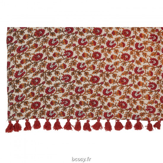 Jolipa Plaid Tapis De Plage Fleurs Coton Rouge.