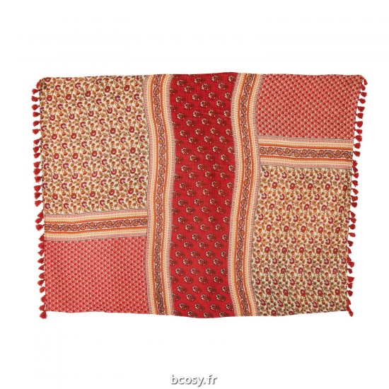 J-Line J Line Plaid Tapis De Plage Fleurs Coton Rouge.