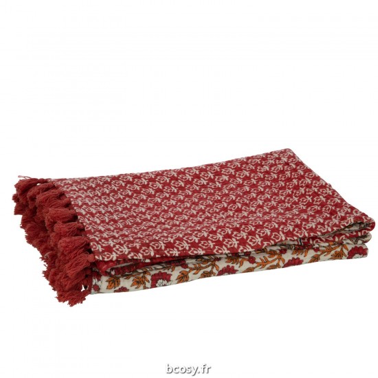 J Line Plaid Tapis De Plage Fleurs Coton Rouge JLine 41752 by Jolipa 41752.