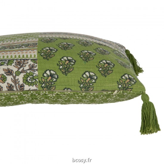 J-Line J Line coussins Jolipa Coussin Fleurs Floches Coton Vert.