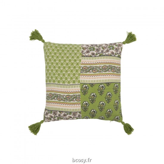 J Line Coussin Fleurs Floches Coton Vert JLine 41754 by Jolipa 41754.
