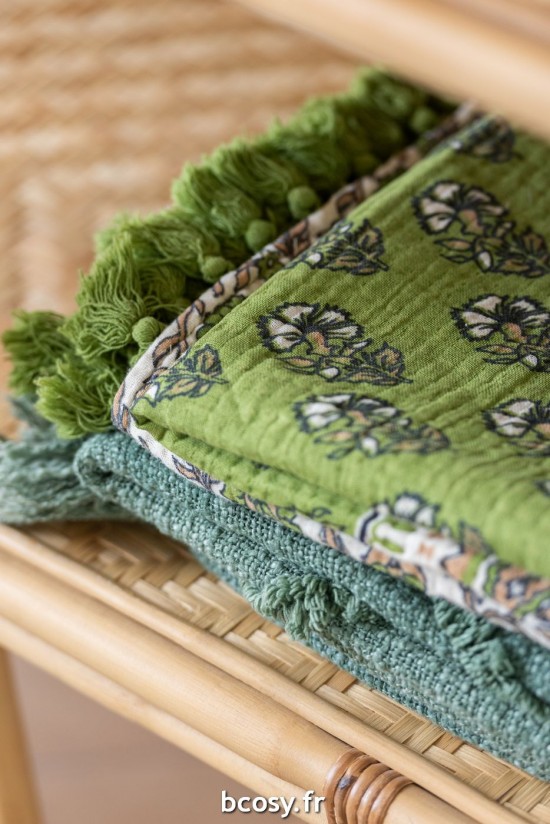 J-Line Plaid/Tappeto Di Spiaggia Fiori Cotone Verde.