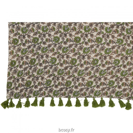 Jolipa Plaid Tapis De Plage Fleurs Coton Vert.
