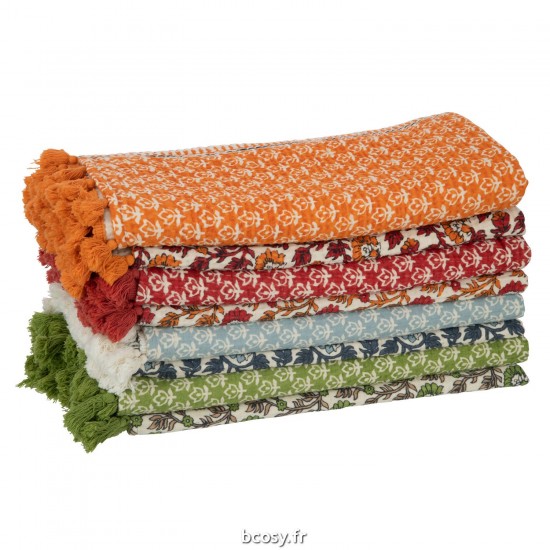 J-Line J Line Plaid Tapis De Plage Fleurs Coton Vert.