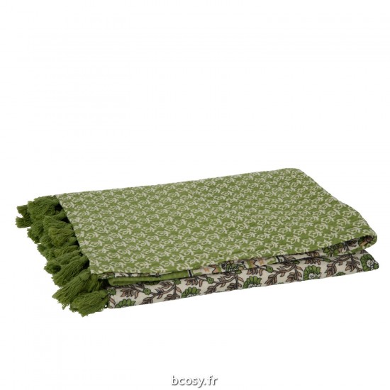 J Line Plaid Tapis De Plage Fleurs Coton Vert JLine 41755 by Jolipa 41755.
