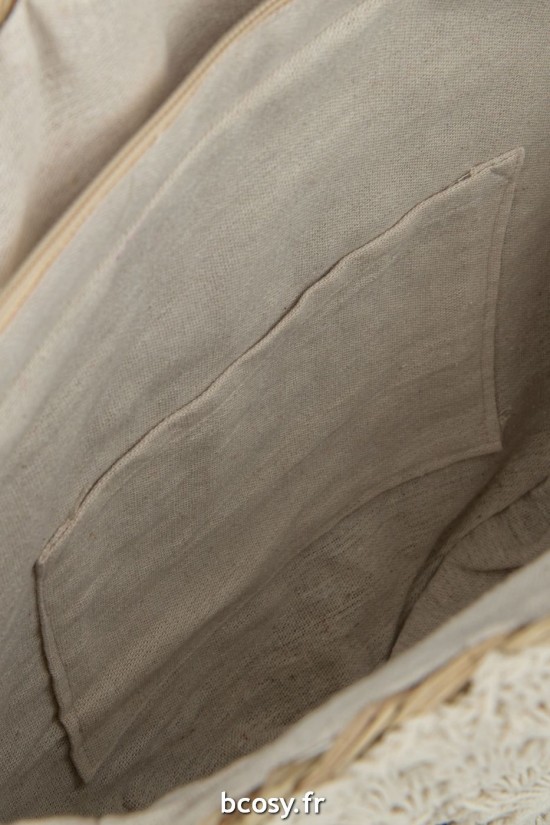 Jolipa Sac De Plage Rond Floche Jonc De Mer Lacet Nat Bla.