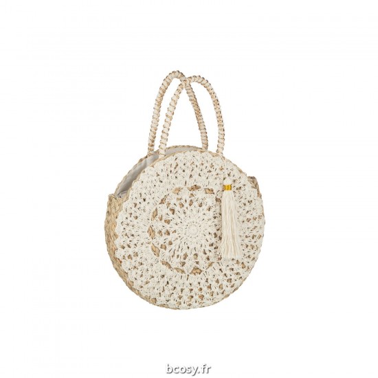 J Line Sac De Plage Rond Floche Jonc De Mer Lacet Nat Bla JLine 41761 by Jolipa 41761.