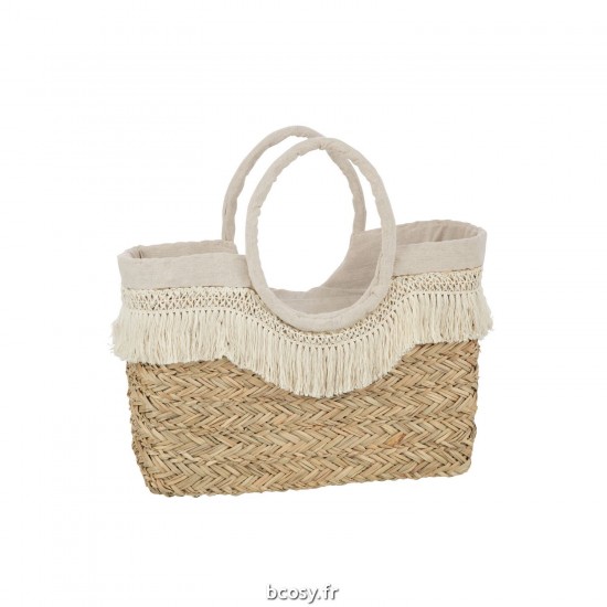 J Line Sac De Plage Franges Tresses Jonc De Mer Nat Creme JLine 41763 by Jolipa 41763.