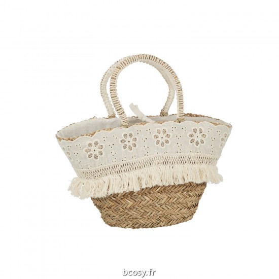 J Line Sac De Plage Fleurs Franges Jonc De Mer Nat Creme JLine 41766 by Jolipa 41766.