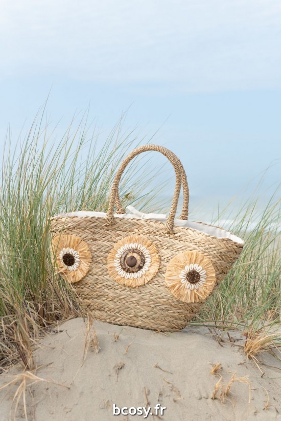 Jolipa Sac De Plage Tournesols Coquillages Jonc De Mer Nat.