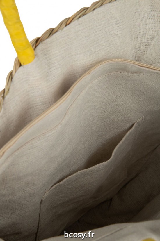 Jolipa Sac De Plage Rond Fleur Jonc De Mer Nat Jaune.