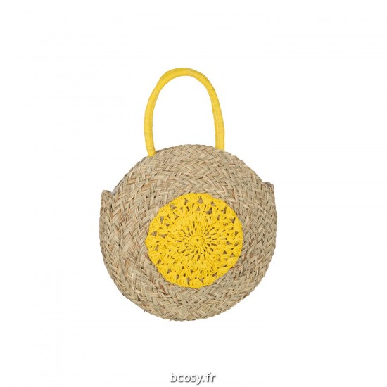 J Line Sac De Plage Rond Fleur Jonc De Mer Nat Jaune JLine 41778 by Jolipa 41778.