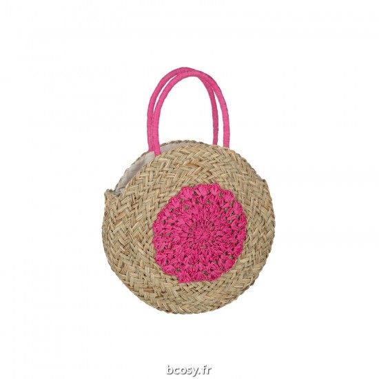 J Line Sac De Plage Rond Fleur Jonc De Mer Nat Fuchsia JLine 41780 by Jolipa 41780.