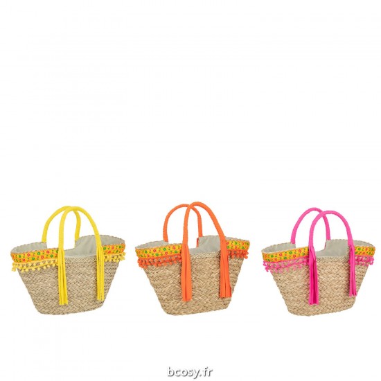 J Line Sac De Plage Fleurs Longues Franges Jonc De Mer Mix JLine 41783 by Jolipa 41783 Assortiment de 3 pcs.