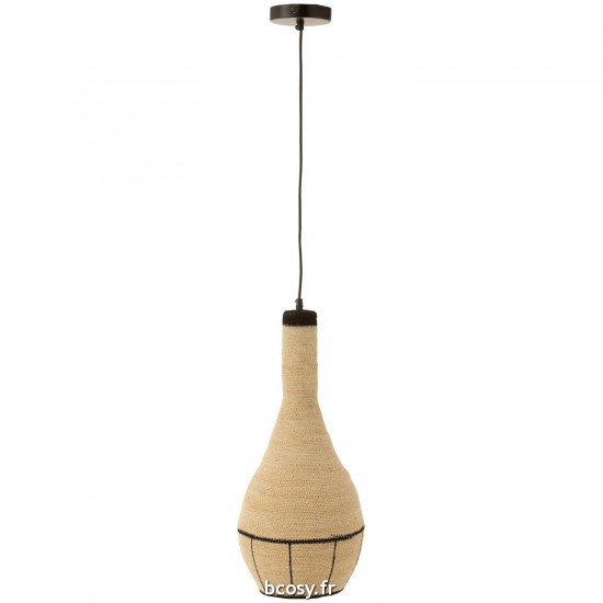 J Line Lampe Suspendue Poire Lignes Jonc De Mer Naturel Noir JLine 41791 by Jolipa 41791.