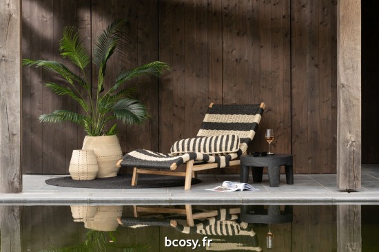 Jolipa Set 2 Paniers Pointilles Lignes Jonc De Mer Naturel Noir.