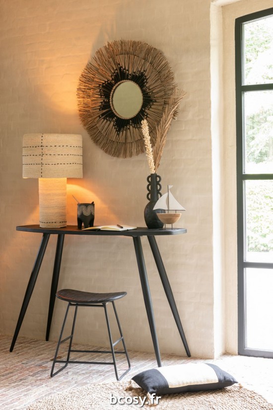 Jolipa Lampe Pointilles Lignes Jonc De Mer Naturel Noir.