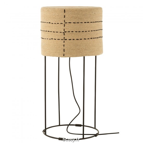 J Line Lampe Pointilles Ligne Pied Metal Jonc De Mer Naturel Noir JLine 41795 by Jolipa 41795.