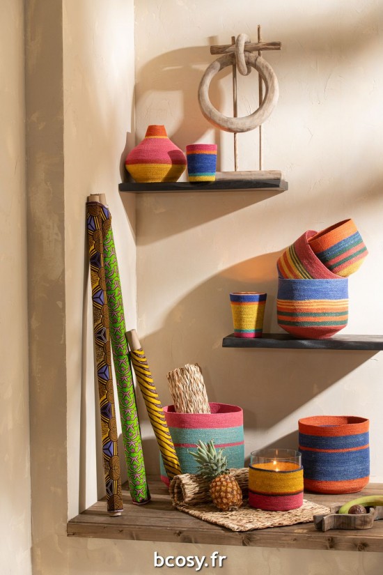 Jolipa Set 3 Paniers Rond Avec Petite Base Lignes Jonc De Mer Mix.