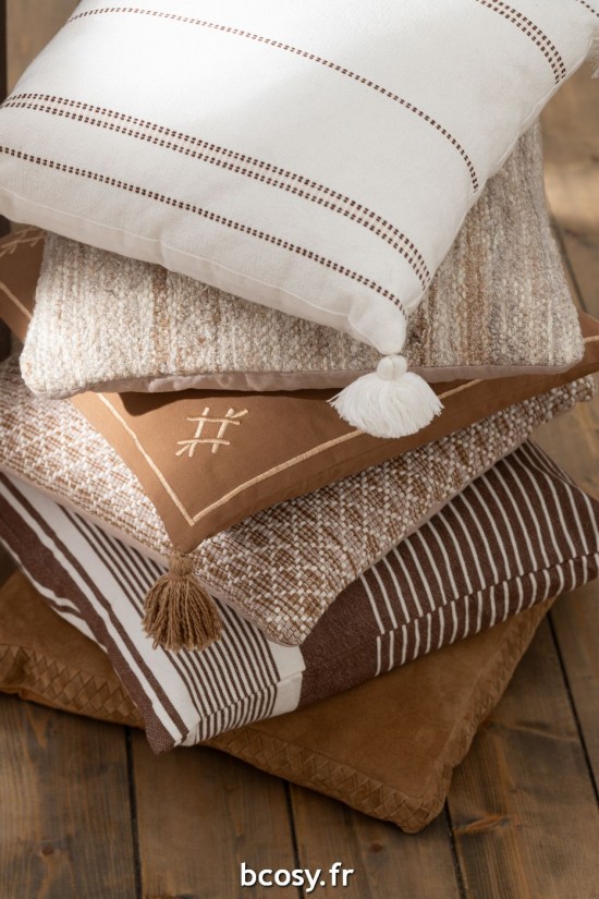 Jolipa Coussin Motifs Ethniques Floches Sable Marron Small Assortiment De 2.