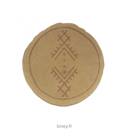 J-Line J Line poufs Jolipa Pouf Cylindre Motifs Ethniques Coton Sable.