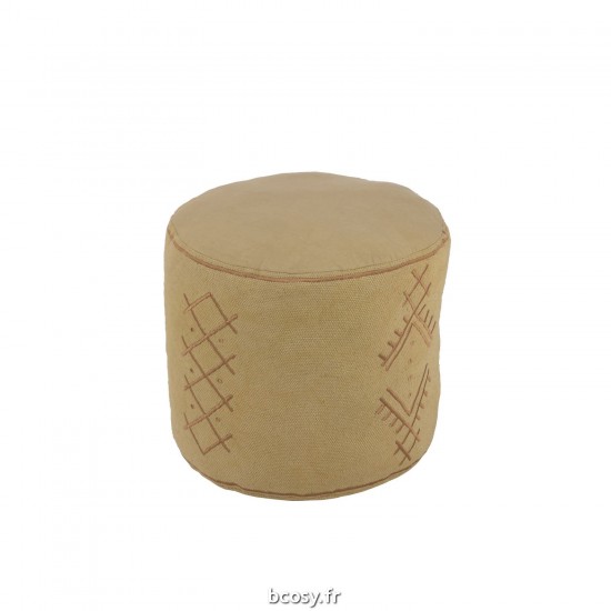 Jolipa Pouf Cylindre Motifs Ethniques Coton Sable.
