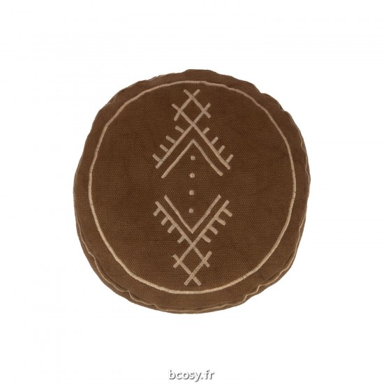 J-Line J Line poufs Jolipa Pouf Cylindre Motifs Ethniques Coton Marron.