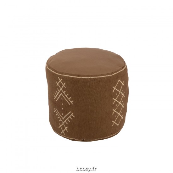 Jolipa Pouf Cylindre Motifs Ethniques Coton Marron.