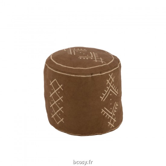 J Line Pouf Cylindre Motifs Ethniques Coton Marron JLine 41934 by Jolipa 41934.